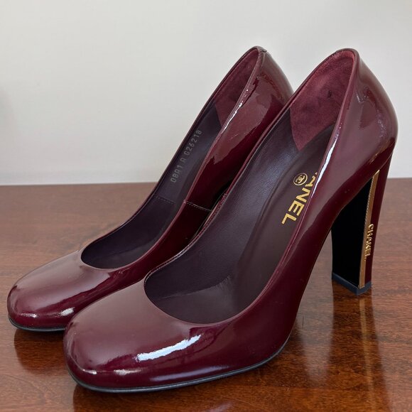 CHANEL Burgundy Leather Heels - Picture 1 of 6